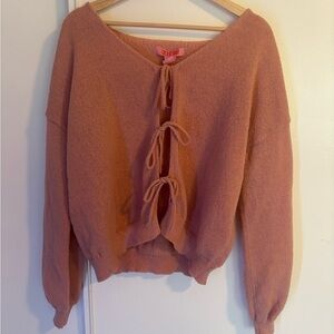 Pink Tie-Back Knit Sweater